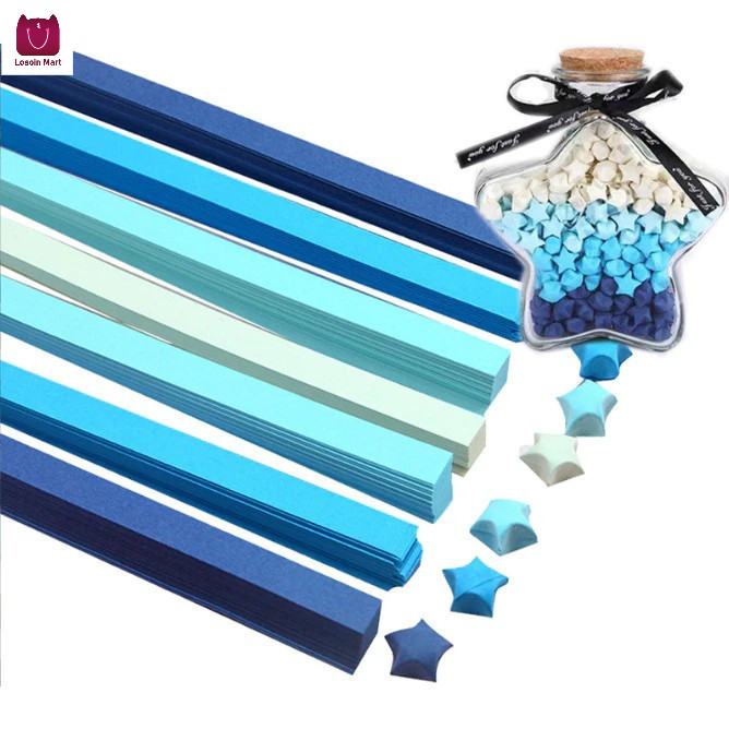 Bộ giấy DIY hình ngôi sao may mắn (540 tờ), nhiều màu sắc, quà tặng cho trẻ em, giấy phát sáng trong bóng tối.