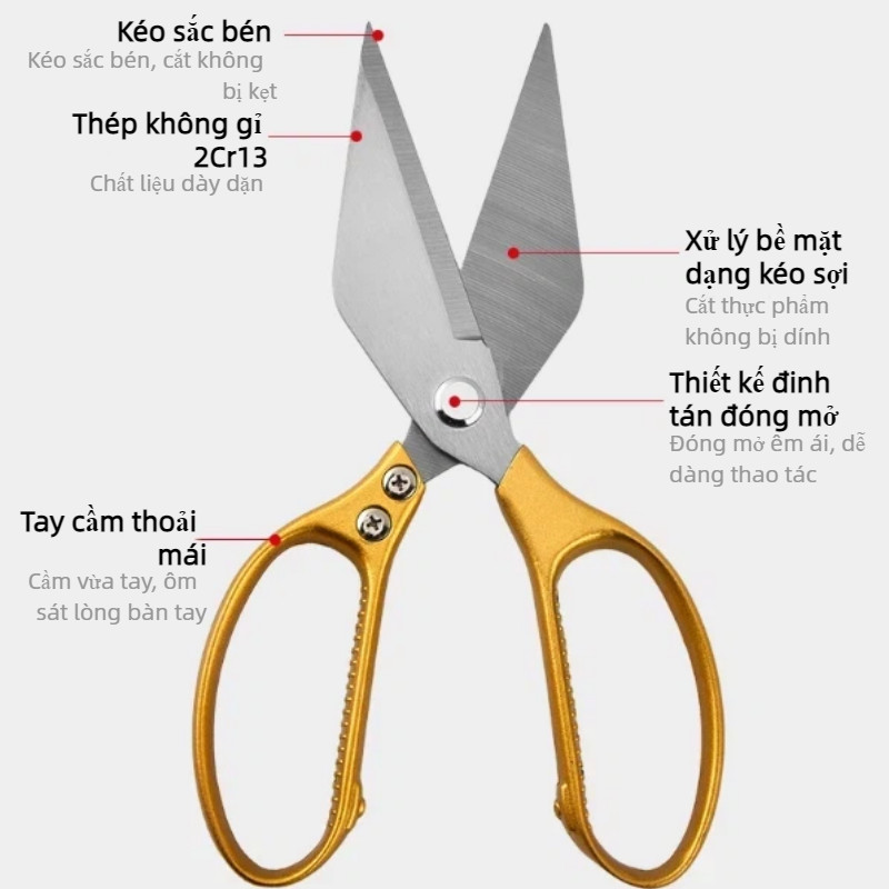 Kéo bếp đa năng thép–Cắt xương, gà, hải sản đều tốt–Tay cầm êm ái, chống trượt, tiện lợi mang theo