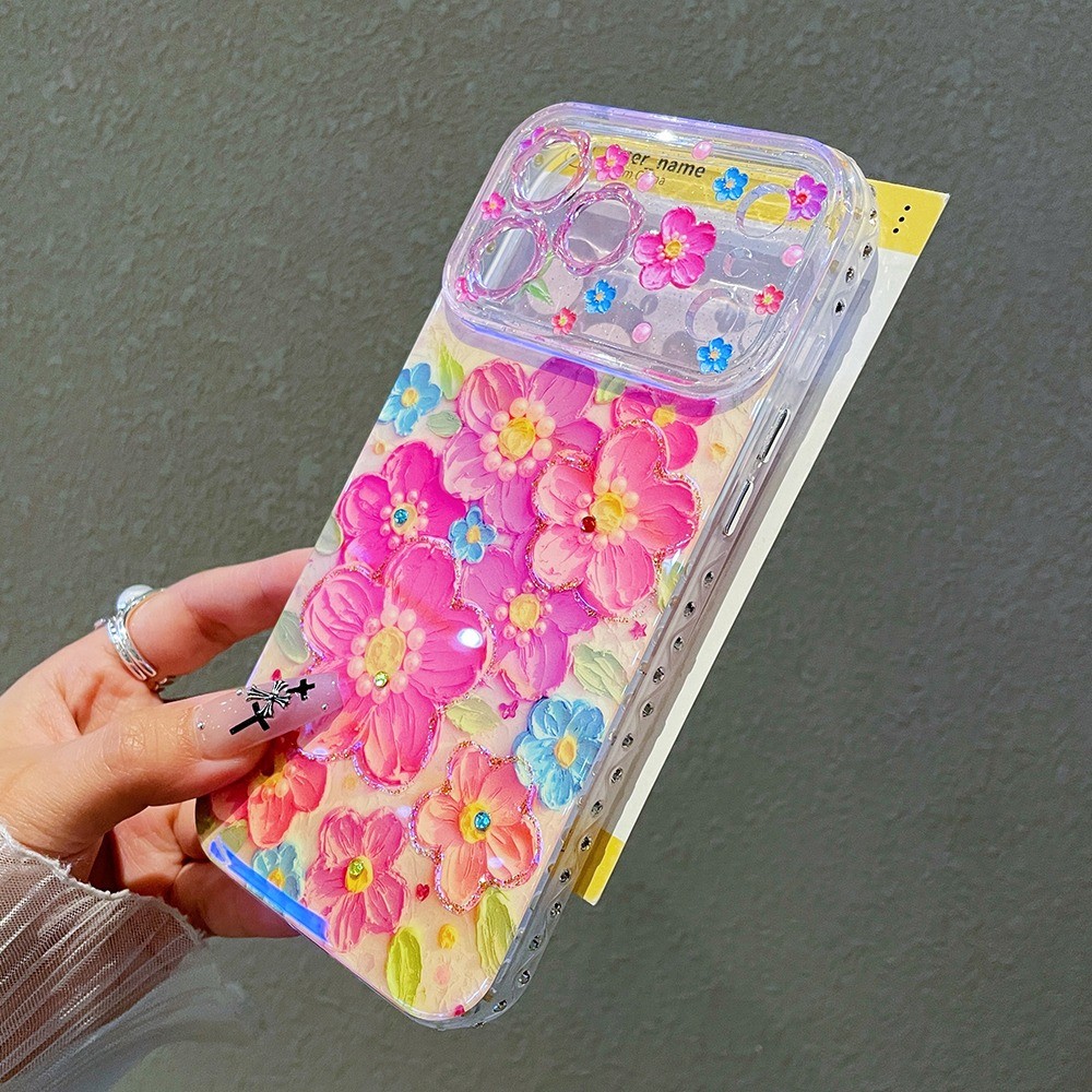 Tranh Sơn Dầu Hoa Xanh Ánh Sáng Bên Kim Cương Ốp Lưng Điện Thoại iPhone 17 Pro Max 16 15 14 13 Vỏ Bảo Vệ Chống Sốc