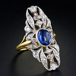 Châu Âu Mỹ ins Nhẫn Hình Học Sapphire Giả Phong Cách Mới Nữ