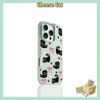 Nơ hồng mèo đen Vỏ điện thoại dành cho iPhone 14 15 16 13 12 11 Pro Max Xs Max XR 17 Air Vỏ iPhone màu hồng