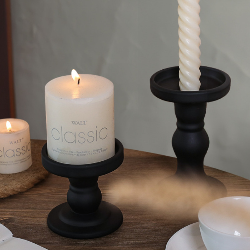 Chân Nến Phong Cách Retro - Cột La Mã Đen Obsidian, Đế Cắm Nến Decor Bàn Tiệc, Đám Cưới, Khách Sạn Cao Cấp
