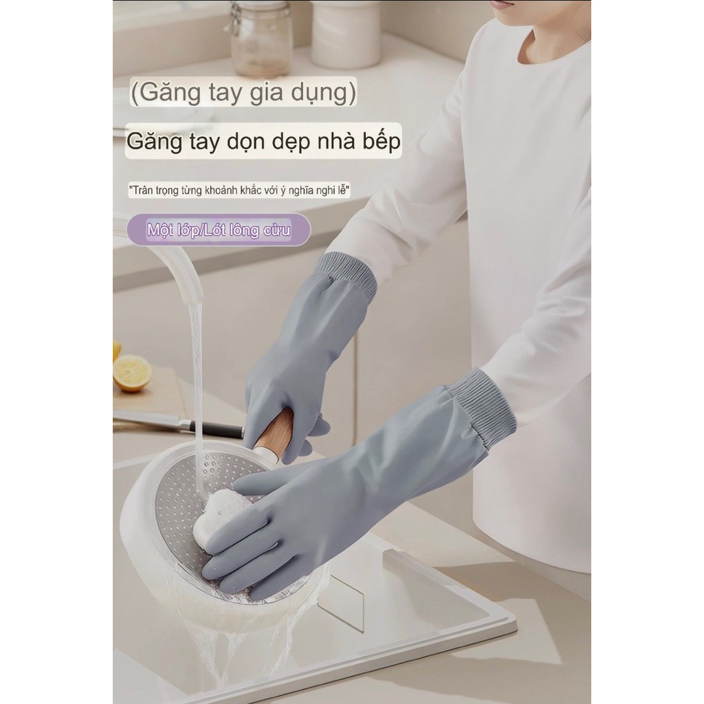 Găng tay cao su rửa chén bát, giặt đồ lót nỉ siêu dày dặn,có bo chun ôm sát tay chống nước [ MÀU NGẪU NHIÊN]