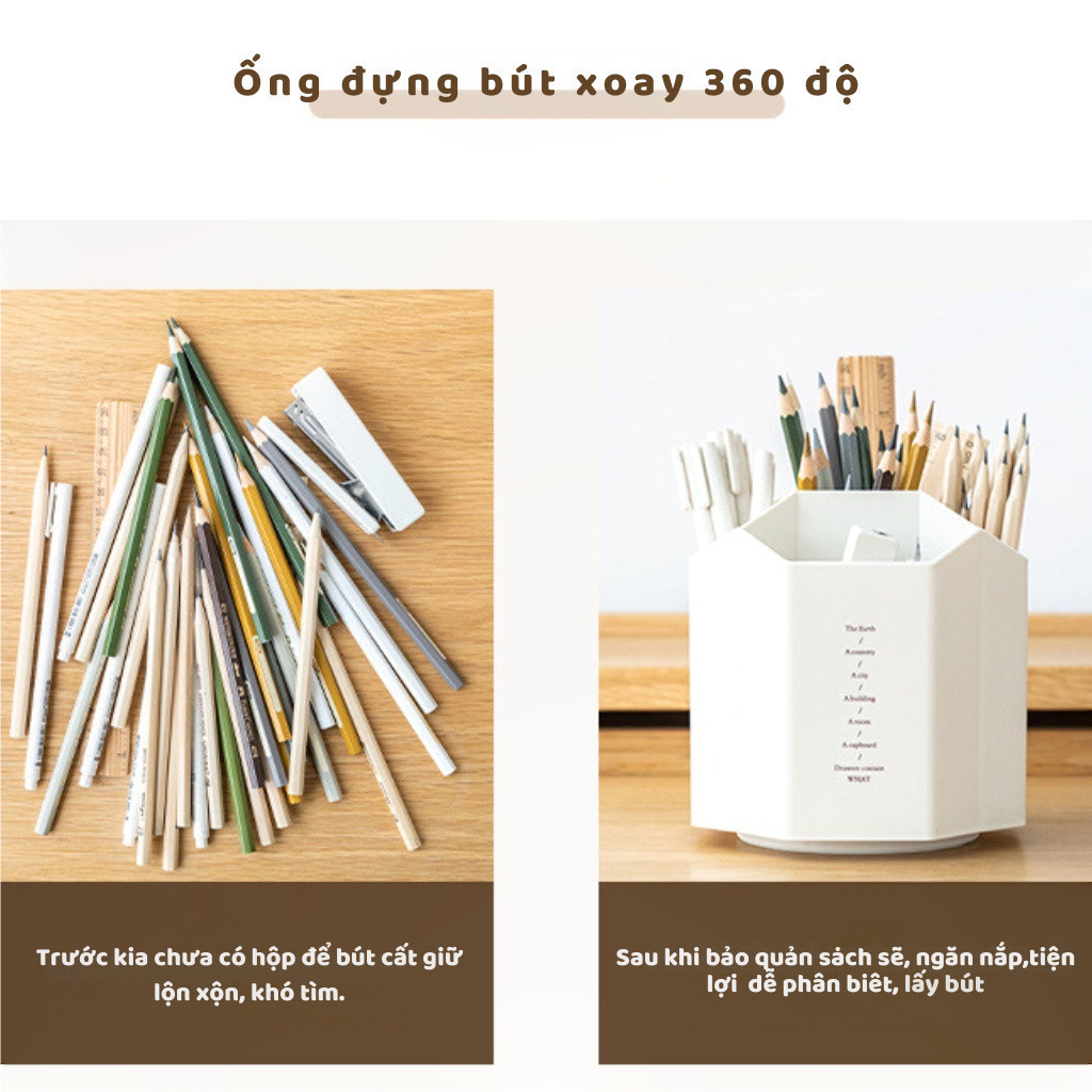 Ống đựng bút 5 ngăn nhựa xoay 360 đựng bút đồ dùng học tập khoa học độc đáo