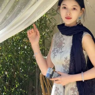 Đầm không tay xu hướng mới, thiết kế Trung Hoa, dây kéo, in họa tiết sườn xám, phù hợp xuân hè