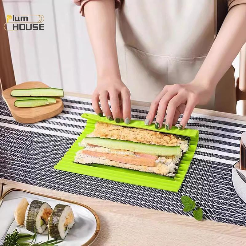 PlumHOUSE Thảm silicon cán tre giả, chống dính, bền, tái sử dụng, dùng làm sushi cuộn