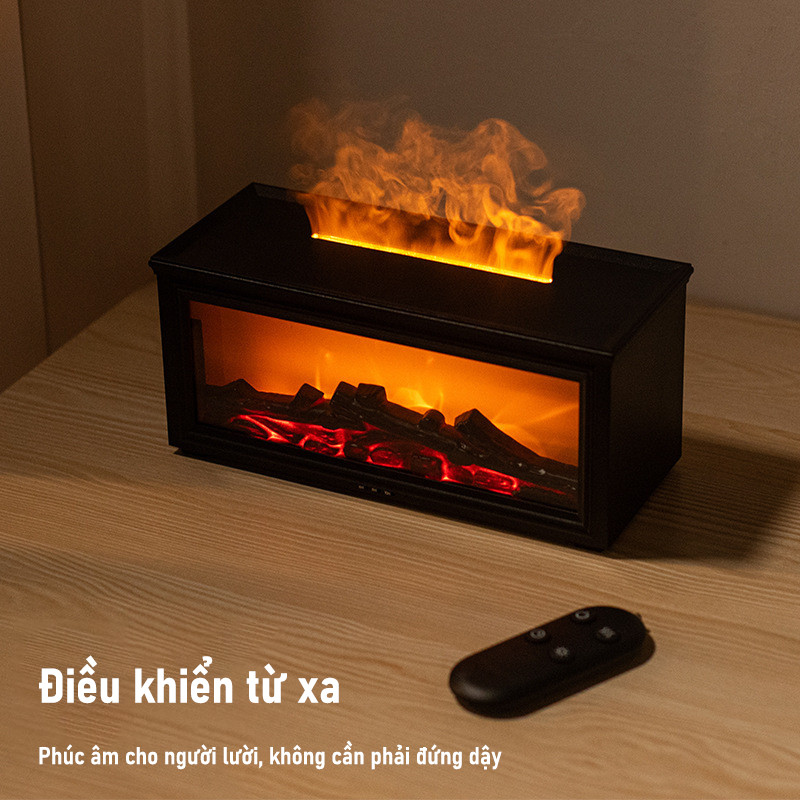 Máy Xông Tinh Dầu Phòng Ngủ Kiểu Lò Sưởi - Hiệu Ứng Ngọn Lửa 3D Siêu Đẹp, Đèn Ngủ LED 7 Màu Sang Trọng, Tinh Tế