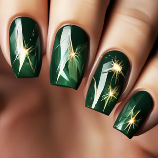 Móng giả vuông màu xanh lá in viền, bền, không tách đôi, thoải mái cho nữ, trang trí nail