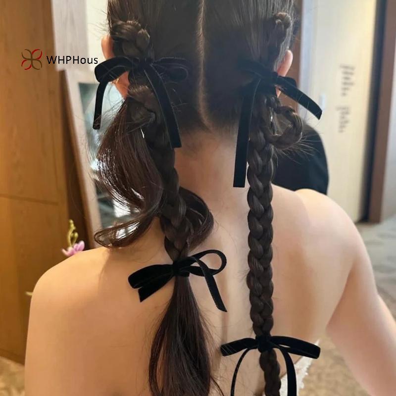 < WHPHous-t > 2 Chiếc Dây Buộc Tóc Nơ Nhung Đỏ Thời Trang Cho Nữ Cô Gái Năm Mới Phụ Kiện Tóc Nơ Dây Cao Su Kẹp Tóc