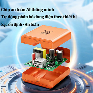 Củ sạc nhanh GaN 65W PD USB-A + Type-C kèm cáp 4 trong 1 cho iPhone 11 12 13 14 15 16 17 Honor OPPO Vivo Xiaomi Samsung