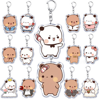 Bubu Dudu Rose Love Keychains Couple Bear Panda Acrylic Keyrings for Accessories Bag Pendant Key Chain for Gifts
