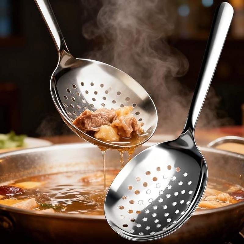 1 / 2 / 3 / 5 Thìa Canh Inox Lớn Có Lỗ Thoát Nước / Thìa Có Rãnh Dày Cho Buffet