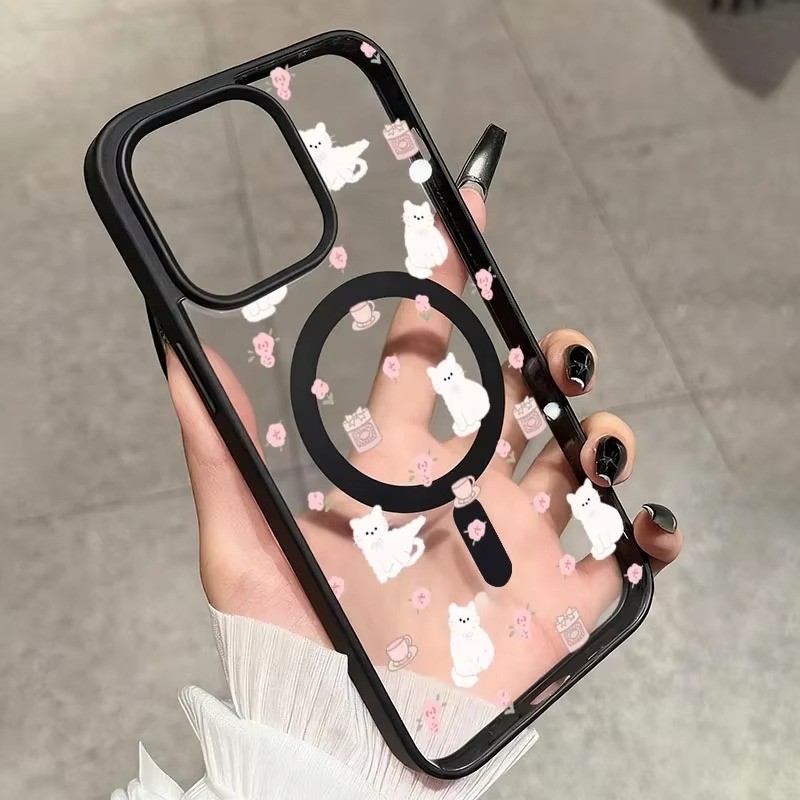Ốp Điện Thoại Mèo Hoạt Hình Dễ Thương Màu Hồng Cho Samsung Galaxy S25 S26 Ultra S24 S23 FE Plus Cho Từ Tính Sạc Không Dây Vỏ Chống Sốc