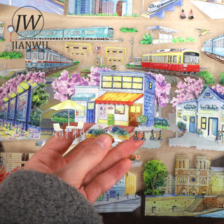 JIANWU 500cm Vintage Cây Hoa Đường Phố Phong Cảnh Chất Liệu Cắt Dán Thêu Sò PET Băng Sáng Tạo DIY Tạp Chí Văn Phòng Phẩm