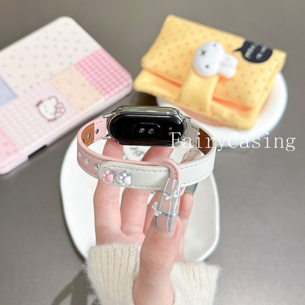 Dây đeo da chân mèo dễ thương cho Xiaomi Mi Band 10 9 8 Vòng đeo tay thay thế phiên bản gốm cho dây đeo cổ tay Mi Band 10 9 8 Pro