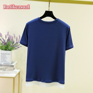 Áo thun cotton nữ mùa hè giả hai mảnh áo thun tay ngắn mới ren mỏng đáy áo sơ mi đa năng mỏng hàng đầu