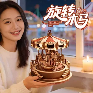 Hộp Nhạc Merry-go-round diy Handmade Gỗ Hội 3d Ba Chiều Xếp Hình Đồ Chơi Quà Tặng