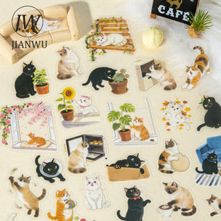 JIANWU Phiêu Lưu Của Mèo Con Dễ Thương Series Kawaii Mèo Phong Cảnh Chất Liệu Cắt Kéo Sổ Lưu Niệm PET Miếng Dán Tạp Chí Sáng Tạo Văn Phòng Phẩm