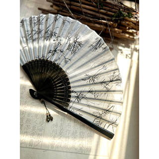 Zhimo Nguyên Bản Retro Văn Học Phong Cách Trung Hoa Quạt Gấp Mùa Hè Phong Cách Cổ Đại Hanfu Quạt Di Động Mực Đen Rừng Tre