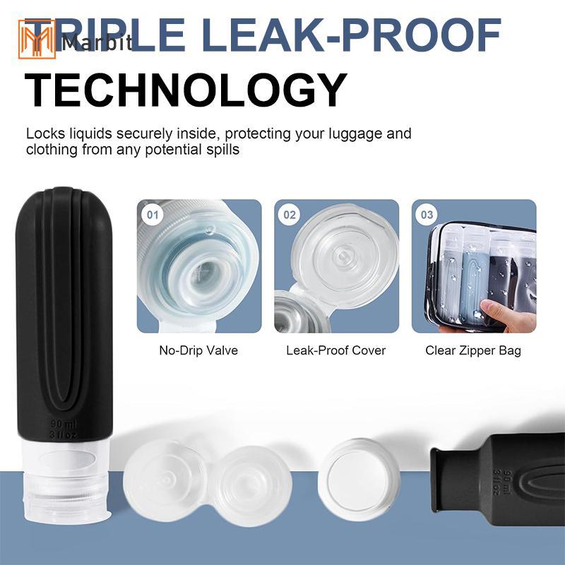 [Mar-T] 90ml / bộ Chai mỹ phẩm du lịch bằng silicon Hộp bóp rỗng Chai có thể đổ lại chống rò rỉ cho dầu gội Dầu xả Lotion