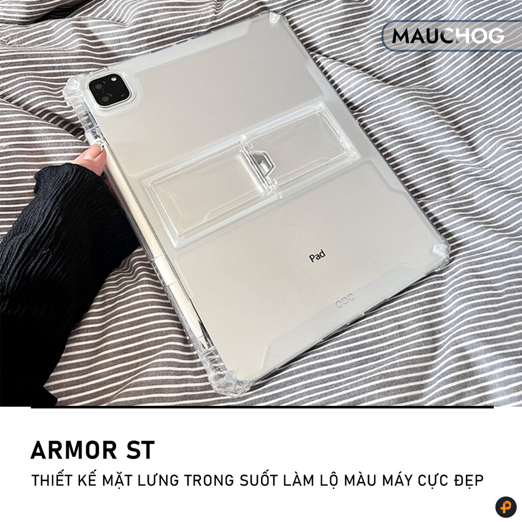 Ốp Trong Suốt Tích Hợp Giá Đỡ Khay Đựng Bút Cho iPad Pro M4 M2 M1 Air 7 6 5 4 Gen 11 10 Mini 7 6