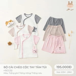 BOỘ CÀI CHÉO CỘC TAY CHẤT LIỆU THUN TĂM PHỐI TÚI [ SIÊU MỀM, MÁT, MỊN CO DÃN VÀ THẤM HÚT TỐT] SZ 0/3M - 3/6M (HSCC02)