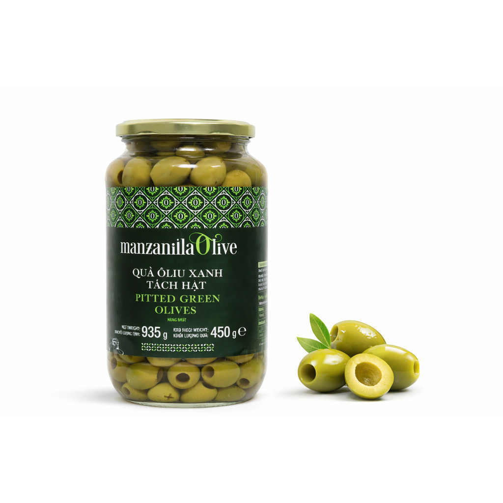 Oliu Đen Xanh Tách Hạt Manzanilla Lọ Thủy Tinh 935g, Thơm Ngon Bổ Dưỡng