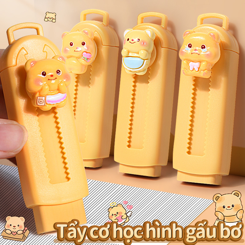 Bút chì an toàn hình hoạt hình đáng yêu, có thể kéo và đẩy, phù hợp cho học sinh sử dụng