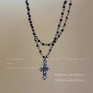Vòng cổ nữ phong cách retro với chữ thập hai tầng xếp chồng - phụ kiện đầm thời trang cao cấp