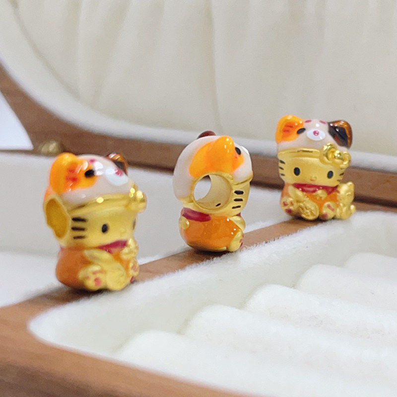 Cát Vàng Men HelloKitty Vòng Tay Chuyển Hạt Mặt Dây Chuyền kt Mèo Hello Kitty Dễ Thương Đính Hạt Tự Làm Phụ Kiện Nữ
