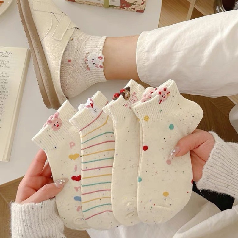 Tất Nữ Xuân Hè Cotton  Chấm Sợi Thỏ Nhỏ Nguyên Chất Tất Dễ Thương Ống Ngắn Nông Miệng
