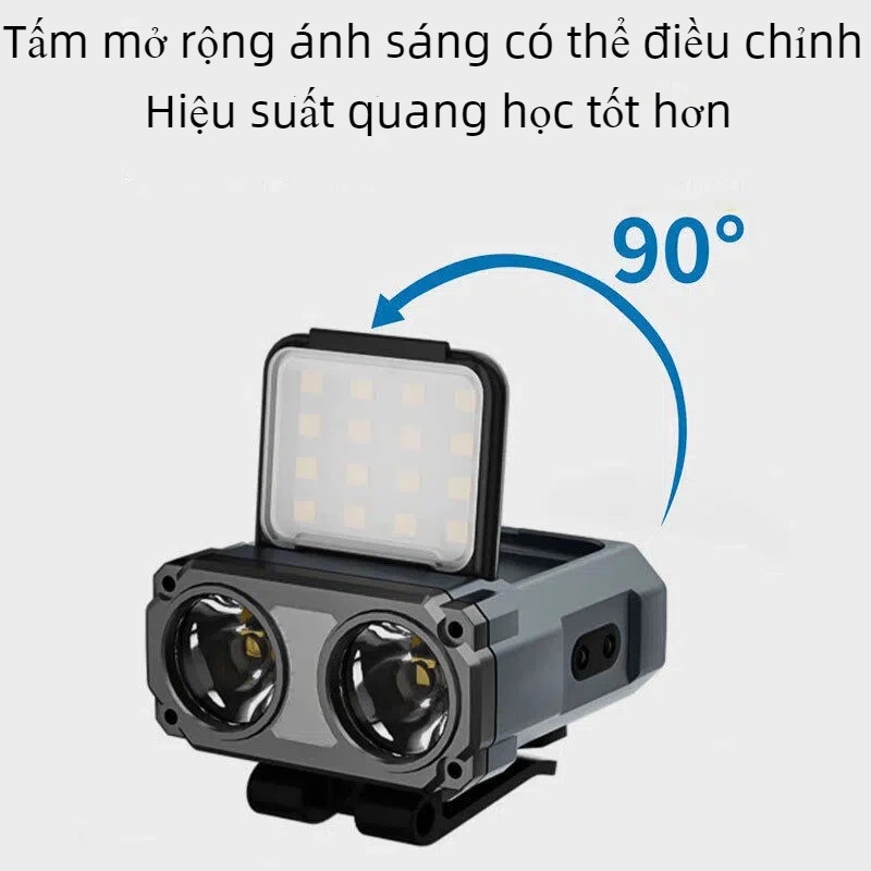Đèn pin đội đầu siêu sáng 900LM,đèn pha kép chiếu xa 200m,chống nước IPX5,cắm trại,đi phượt,câu đêm