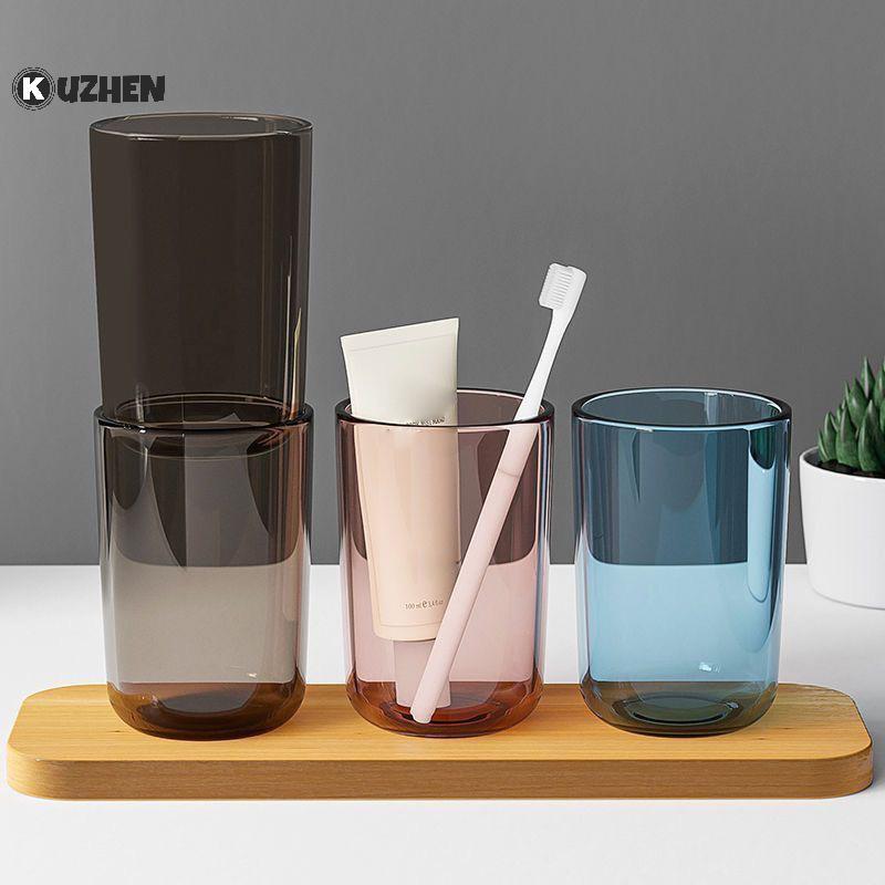 KUZHEN Cặp Đôi Màu Trơn Trong Suốt Cốc Nước súc Miệng Dung Tích Lớn Phong Cách Bắc Âu Bàn Chải Đánh Răng Cốc Nước súc Miệng Trong Suốt Cốc Nhựa HOT