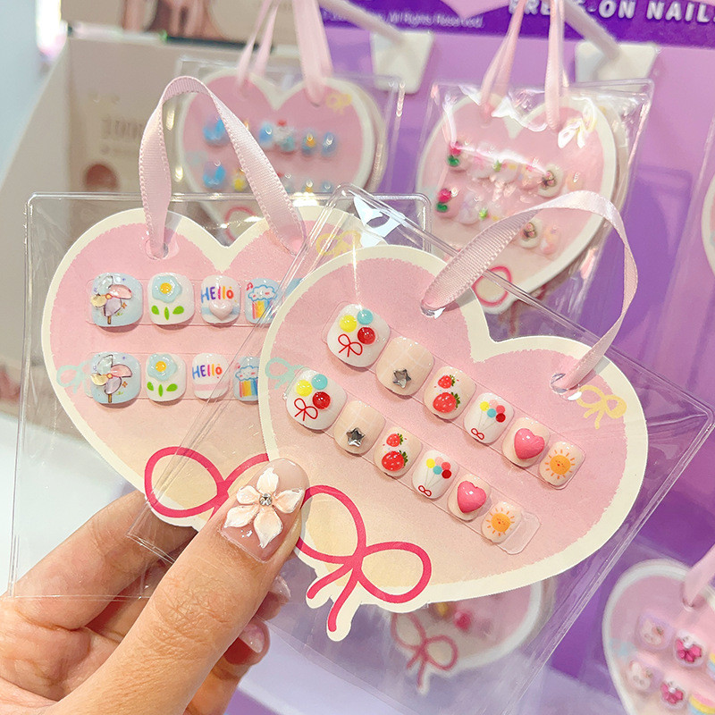Trẻ Em Bộ Móng Tay Giả Full Cover Gel Mắt Mèo Bấm Keo, Dùng Cho Bé Gái