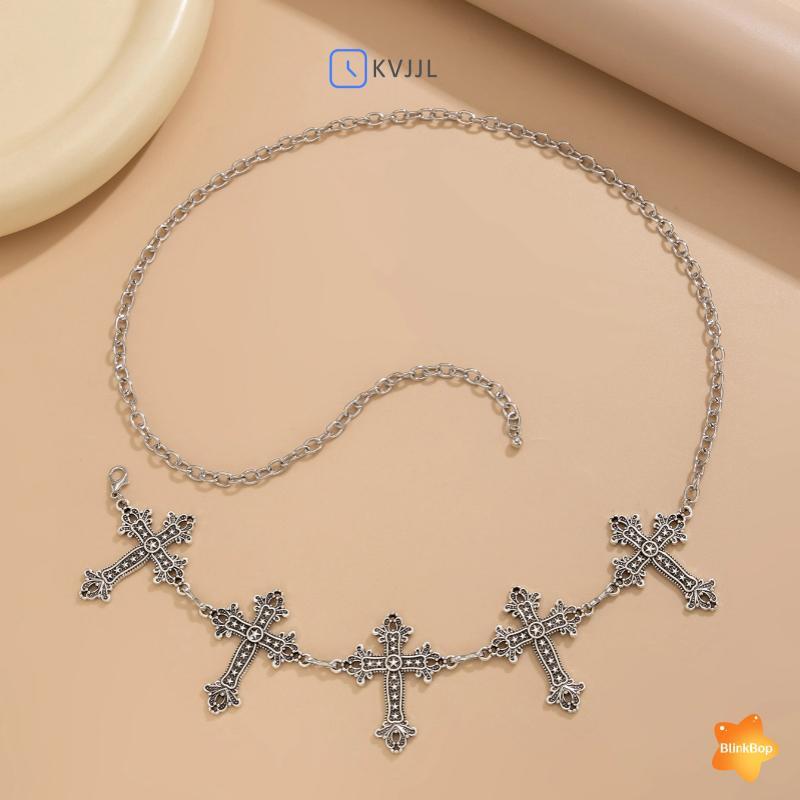 Thắt lưng kim loại màu bạc thiết kế chữ thập Gothic dành cho nữ - Phù hợp váy cổ điển, trang sức thời trang và làm quà tặng
