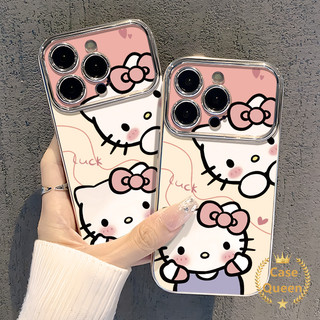Màu Hồng Ngọt Ngào Nơ Dễ Thương Kitty Cat Cover Tương Thích Cho IPhone Air XR 15 16 12 17 13 14 11 Pro Max 15 7 8 16 14 Plus X XS Max Vỏ Cửa Sổ Lớn Mạ Điện Sang Trọng