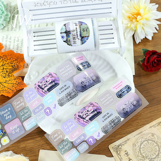 JIANWU 50mm * 222cm Vintage Moment of Life Từ tiếng Anh Vật liệu phong cảnh Cắt băng Sổ lưu niệm PET Tạp chí sáng tạo Văn phòng phẩm