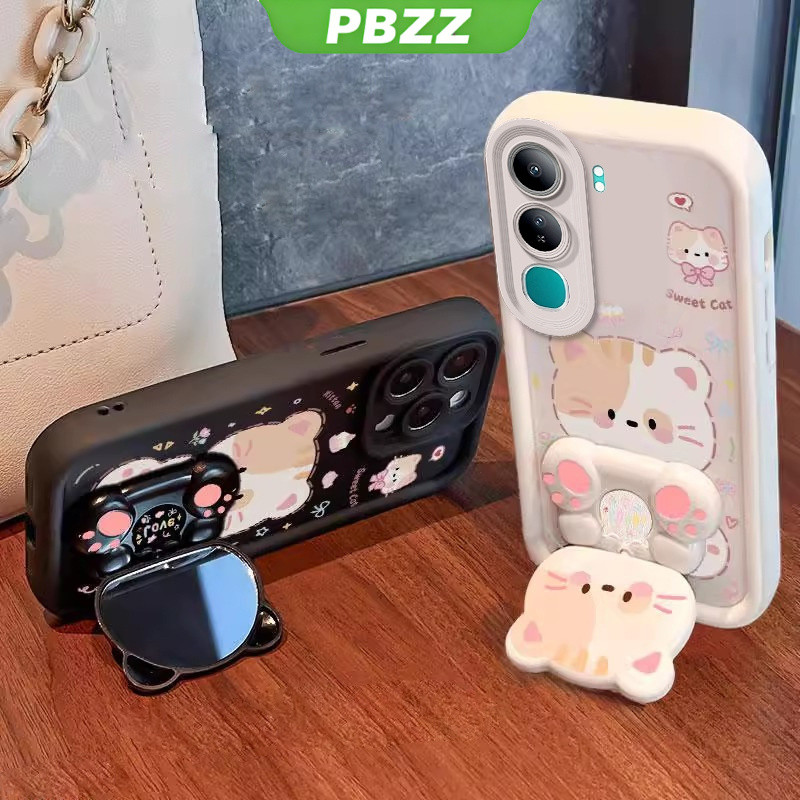 Ốp Lưng Cho VIVO v40 LITE VIVO Y19S 4g VIVO y29s y04 Y29 4g V50 LITE 5G Vỏ Điện Thoại Vỏ Mềm Chống Sốc Thiết Kế Mới Thẩm Mỹ Mèo Hoạt Hình Có Giá Đỡ Cho Gương JTMMZJ01