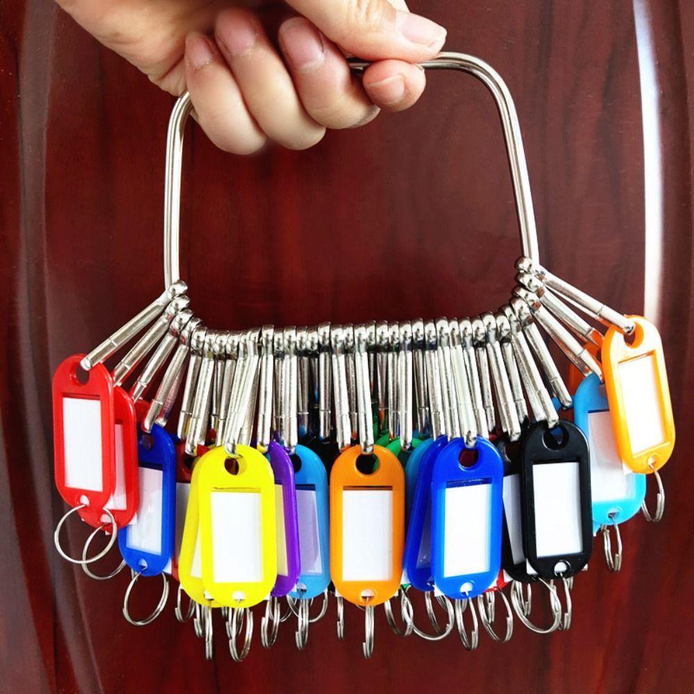 ITRUMPET Thẻ chìa khóa cửa sổ trong suốt, vòng chia kim loại, móc nhựa, nhãn giấy trống, nhiều kích cỡ