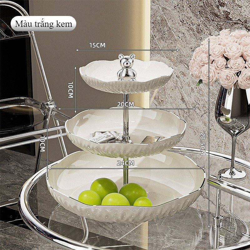 Khay đựng kẹo trái cây 3 tầng hình gấu nhựa cao cấp thân thiện môi trường trang trí nhà cửa phù hợp