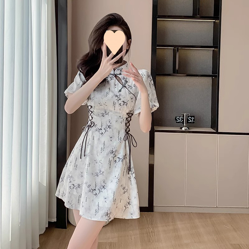 Váy ngắn phong cách tranh thủy mặc, sườn xám cải tiến theo phong cách Trung Hoa mới, váy phong cách dân tộc cổ điển