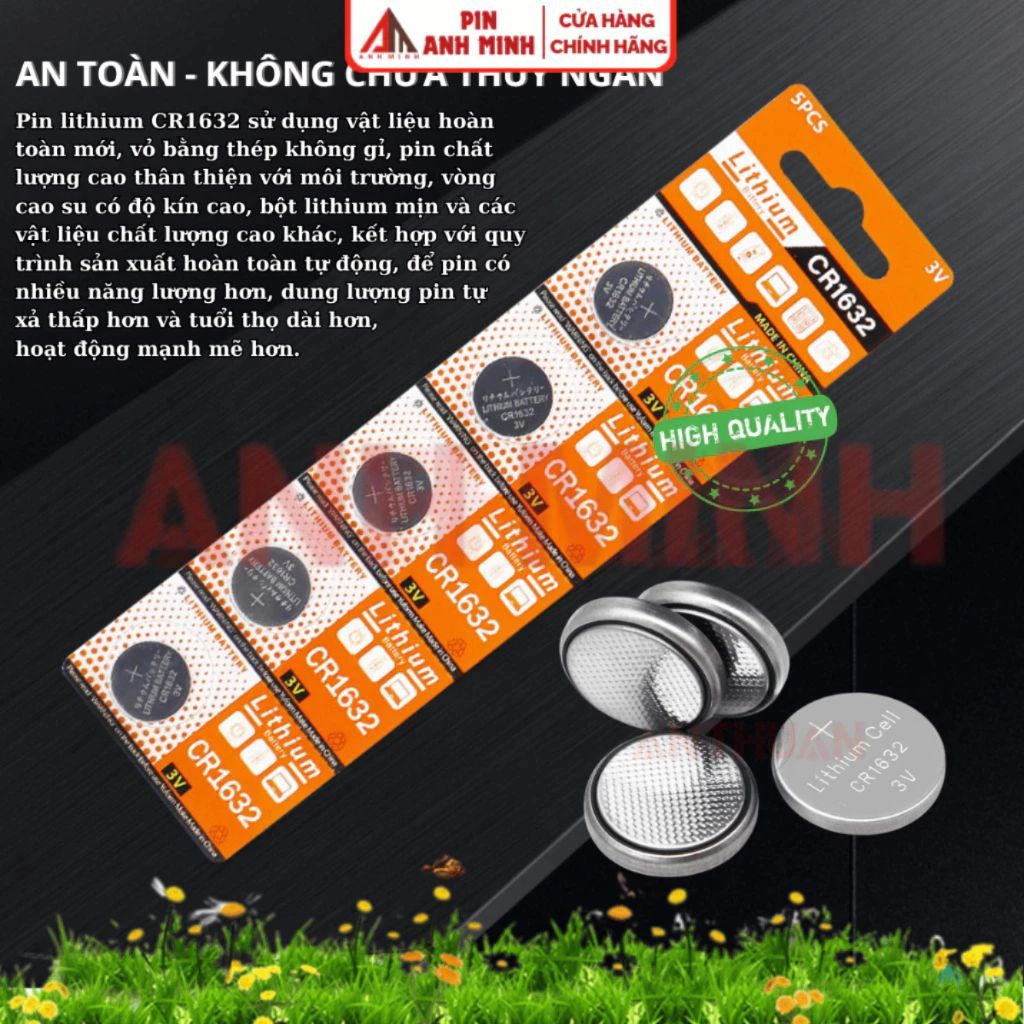 Vỉ 5 Pin Cúc áo CR1632 CR2032 3V pin chất lượng giá rẻ cho Cảm biến Áp xuất lốp Smartkey thiết bị y tế