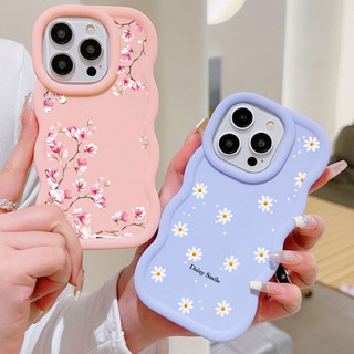 Ốp Lưng Cho OPPO A6 A5 A3 Pro A6X A3X A58 A78 A57 A77 A38 A18 Reno 7Z 8Z Vỏ Hoa Cúc Dễ Thương Hoa Đào Silicon Mềm Sóng Họa Tiết Bên Màu Kẹo Chống Sốc