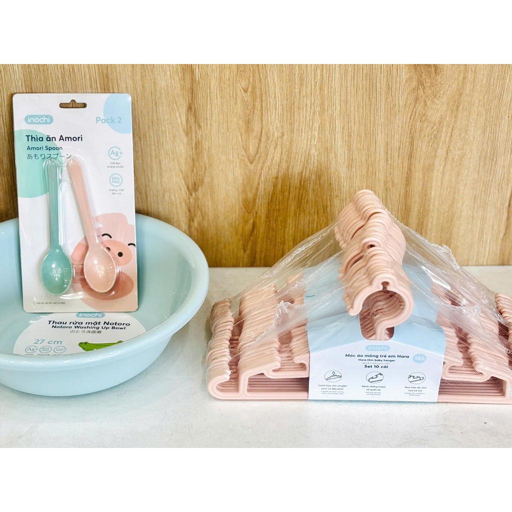 [COMBO CHO BÉ] Combo 5 món INOCHI 1 thau 27cm, 1 bộ 2 thìa ăn và 3 set móc 185 tiện dụng cần thiết mẹ nên sắm cho bé