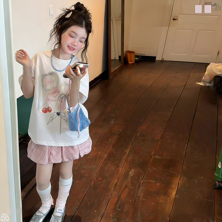 Áo thun in hình dáng rộng mùa hè cho bé gái 2026 Phong cách mới cho trẻ em Sweet Bow Ribbon Top