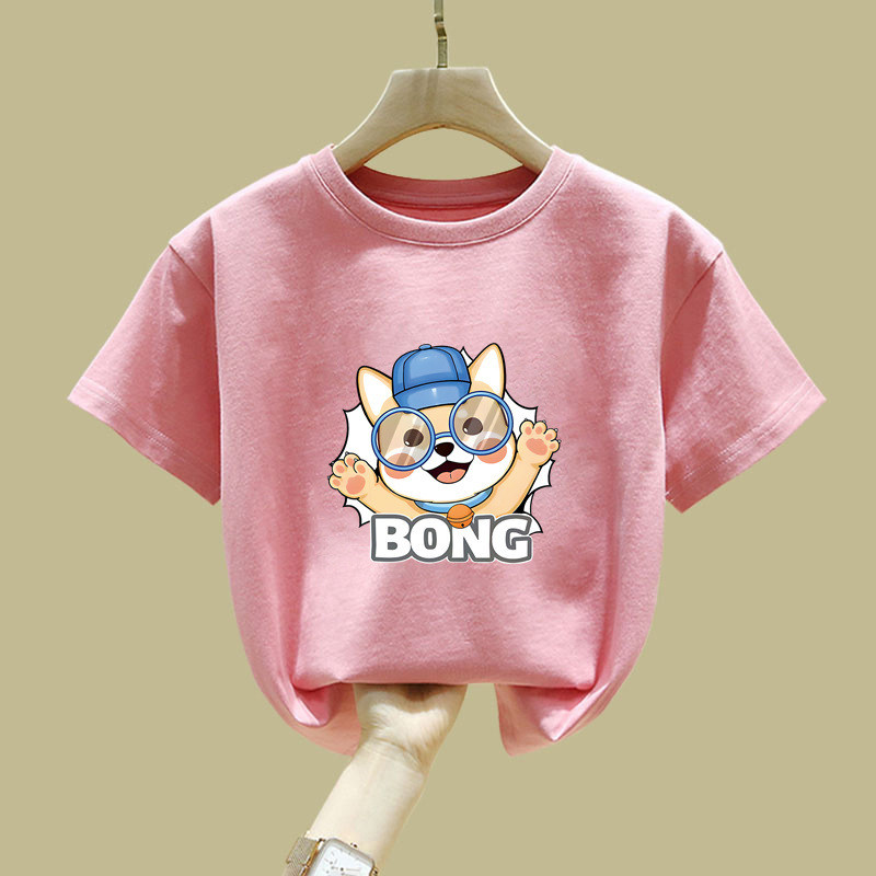 Kính Dễ Thương Shiba Inu Đồ Họa Áo Hoạt Hình In Hình Chó Cổ Tay Ngắn Top Hợp Thời Trang Đường Phố Thời Trang Để Mặc Hàng Ngày