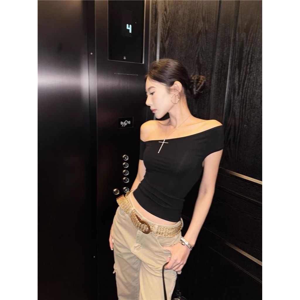 Milyfashion Áo Croptop Y2K Retro Cổ Quay Tay Ngắn Form Slim, Phối Lưng Rỗng Thích Hợp Mùa Hè