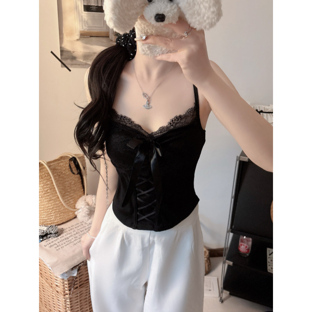 Ren Trắng Viền Nơ Áo Nữ Mùa Hè Ống Top Ngắn