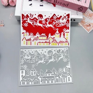 Đêm Tối Thị Trấn Giáng Sinh Kim Loại Thép Carbon Cắt Khuôn Thêu Sò Dập Nổi Khắc Bản Mẫu DIY Album Ảnh Thiệp Chúc Mừng Cắt Chết Giấy Thủ Công Dụng Cụ