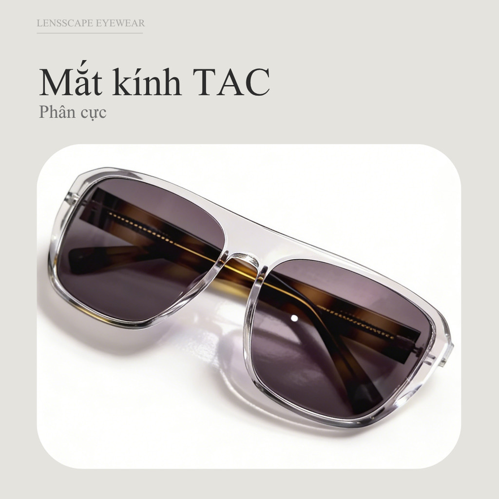 LENSSCAPE-Kính mát phân cực dáng vuông bản lớn UV400 phong cách retro thời trang